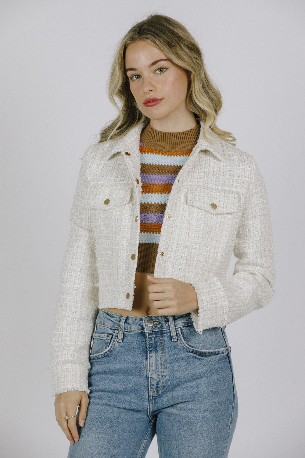 TWEED FRINGE EDGED COLLAR JACKET