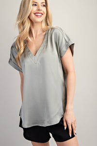 V-Neck Short-Sleeve Top Gray