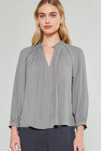 Pleated Smocked Blouse in Slate Gray