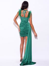 Emerald Green Satin Corset Draping Dress
