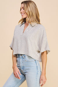 Striped Linen Cropped Dolman Top