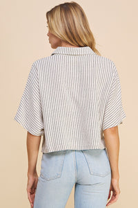 Striped Linen Cropped Dolman Top