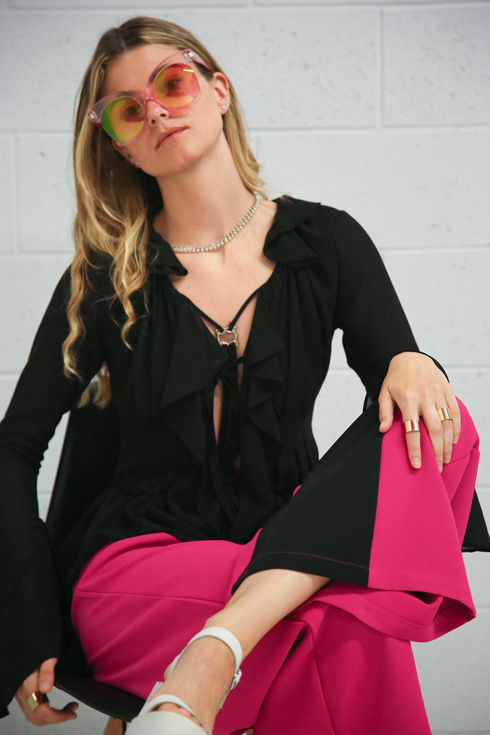 RUFFLES DETAIL CREPE BLOUSE