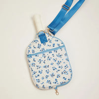 Blue Floral Tennis Racket Bag with Adjustable Strap