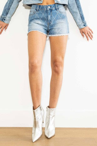 Diamond Rhinestone Denim Shorts Amanda Jean NYC