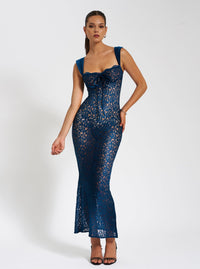 Teal Velvet Lace Maxi Dress