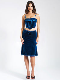 Teal Velvet Skirt With Lace Trim