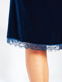 Teal Velvet Skirt With Lace Trim
