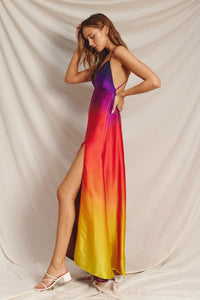 Radiance Ombre Open Back Plunging Maxi Dress