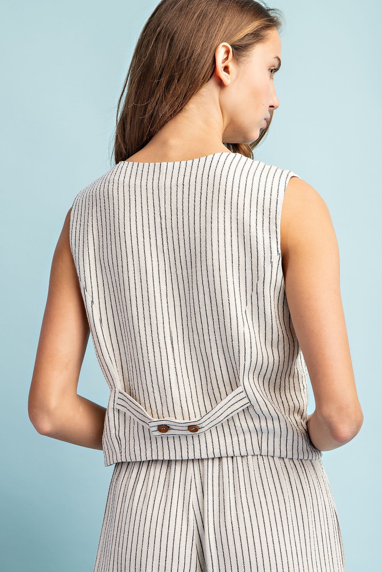 PINSTRIPED BUTTON DOWN VEST TOP