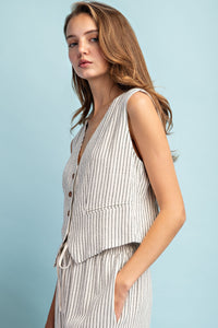 PINSTRIPED BUTTON DOWN VEST TOP