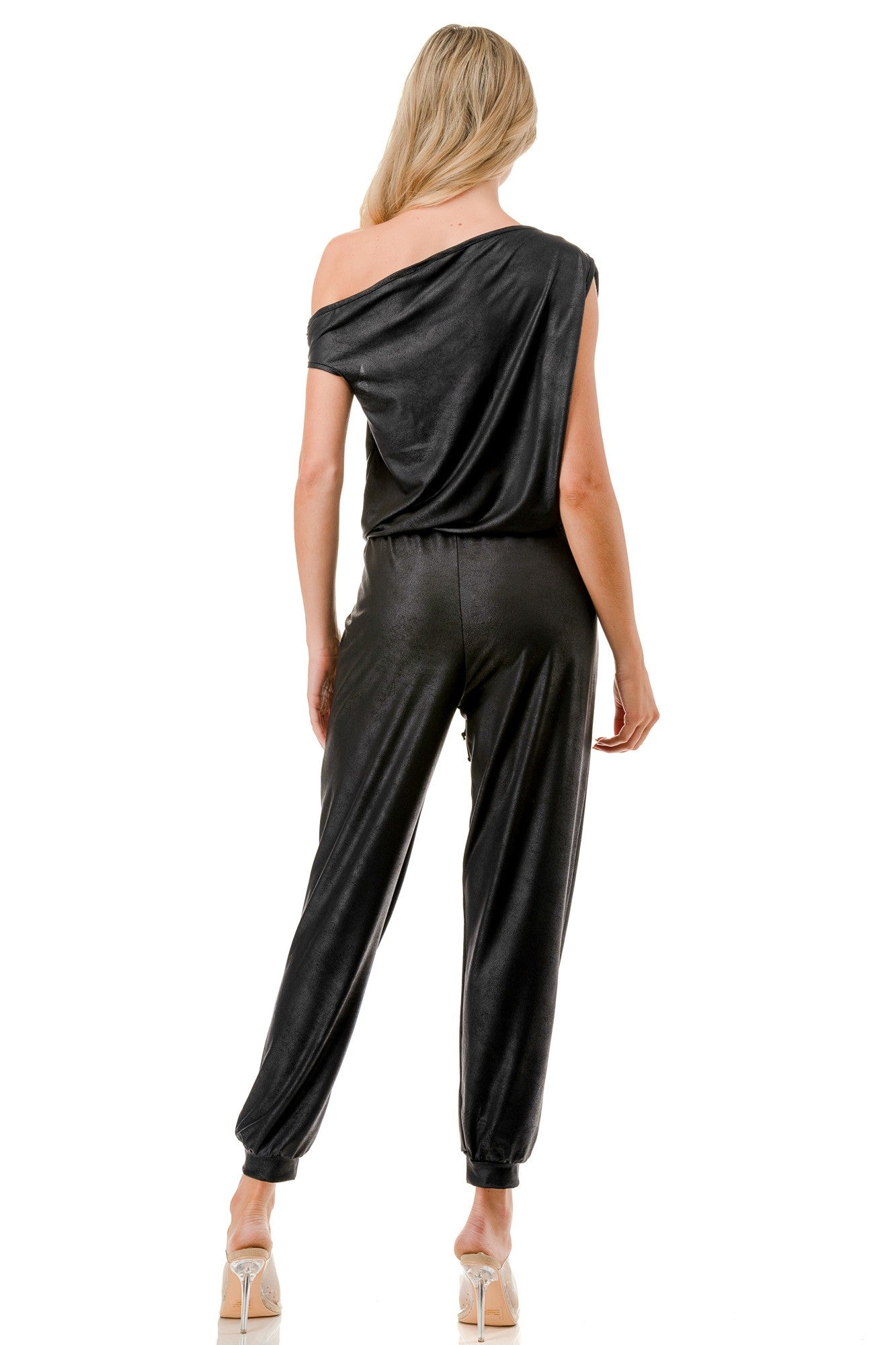 Black One-Shoulder Soft Knit Jumpsuit