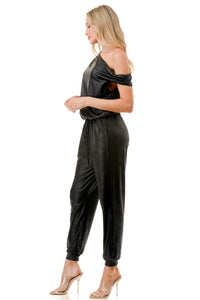 Black One-Shoulder Soft Knit Jumpsuit