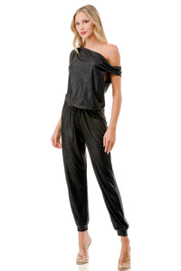 Black One-Shoulder Soft Knit Jumpsuit