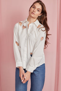 Embellished Heart Cut Out Long Sleeve Blouse