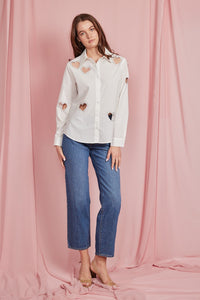 Embellished Heart Cut Out Long Sleeve Blouse