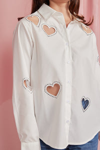 Embellished Heart Cut Out Long Sleeve Blouse