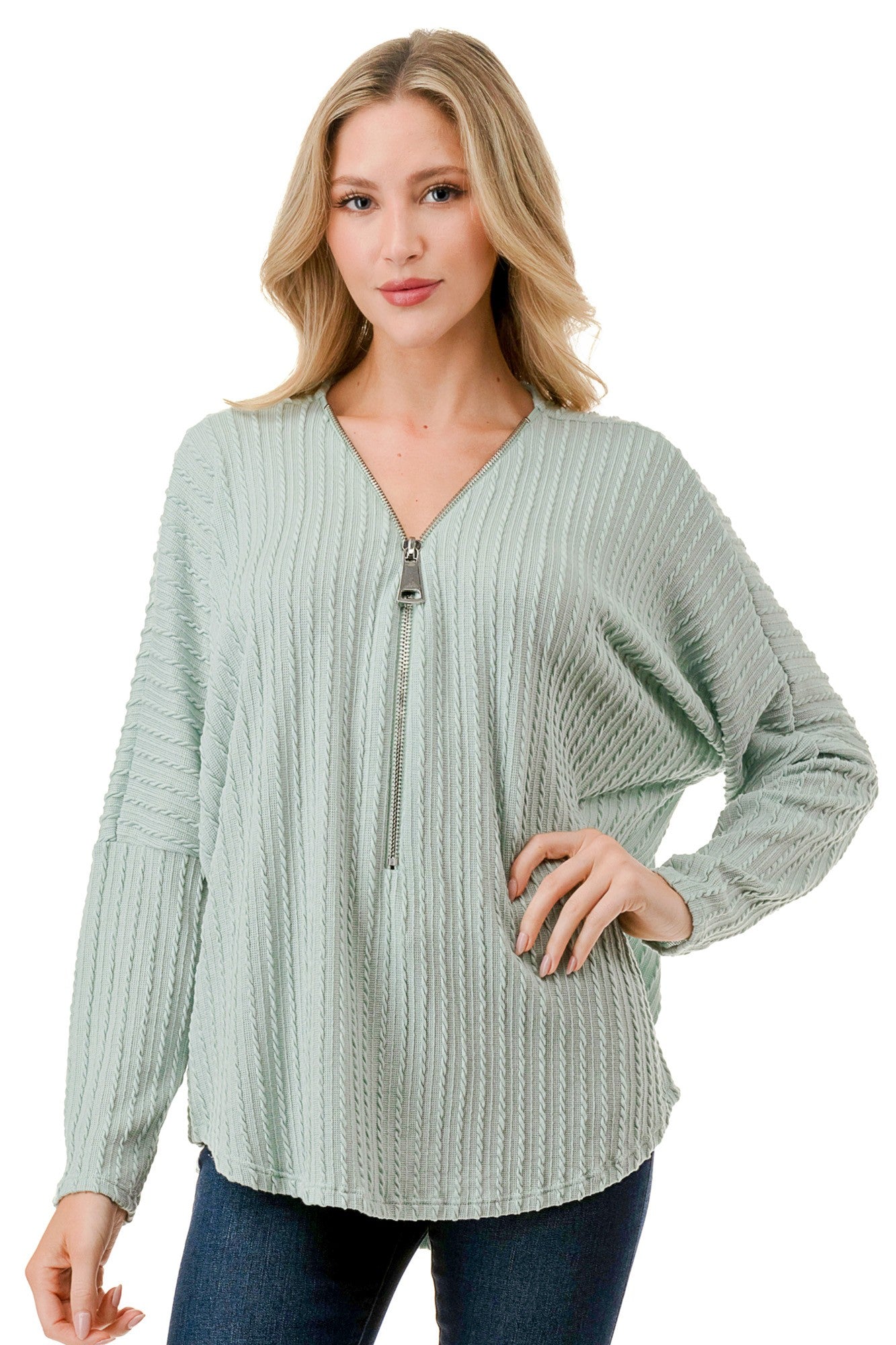 DOLMAN SLEEVE ZIPPER TOP