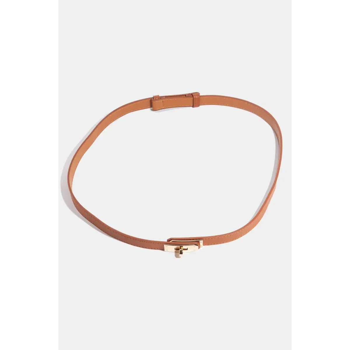 Brown Leather Wrap Belt with Gold Turn-Lock Buckle
