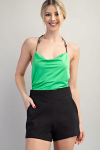 Elegant High-Waisted Black Tailored Shorts with Back Zipper