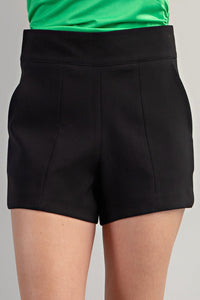 Elegant High-Waisted Black Tailored Shorts with Back Zipper