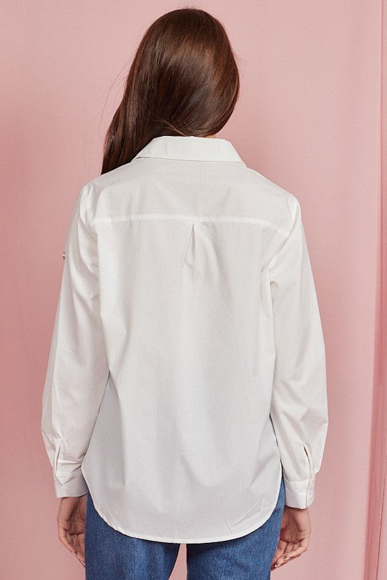 Embellished Heart Cut Out Long Sleeve Blouse