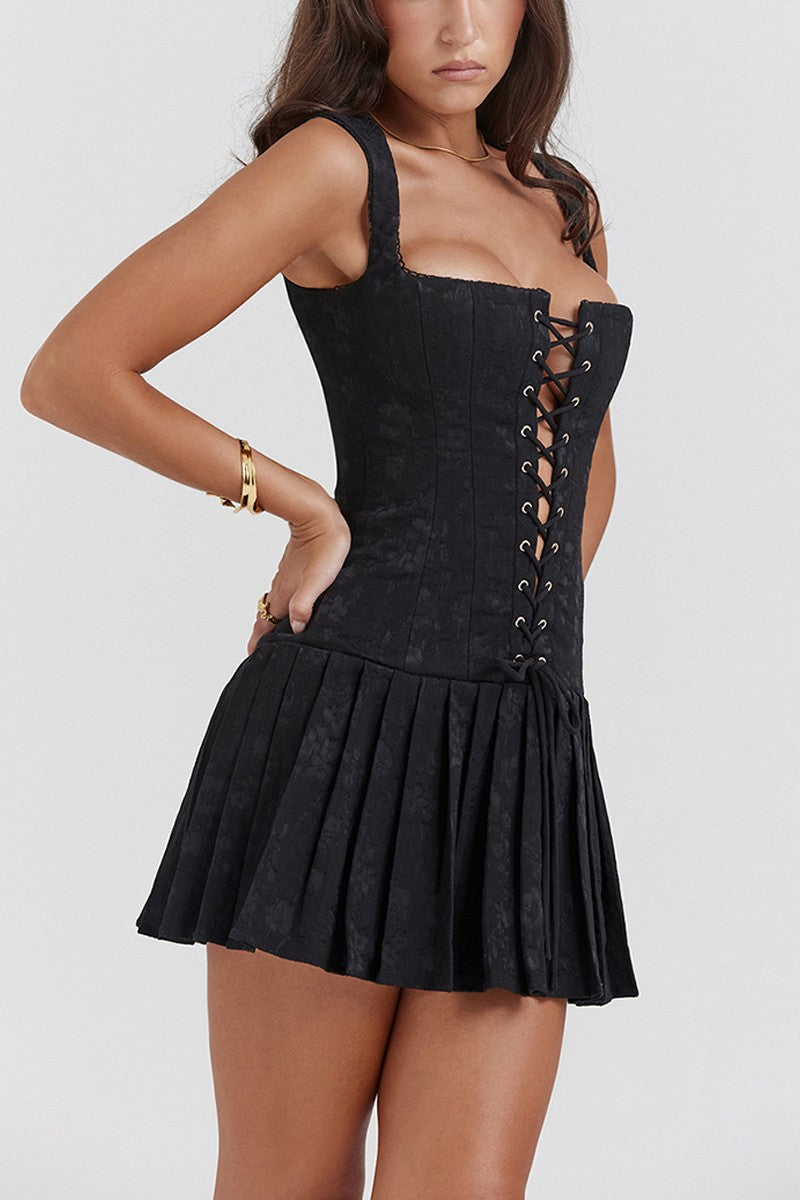 Eyelet Lace-Up Mini Dress