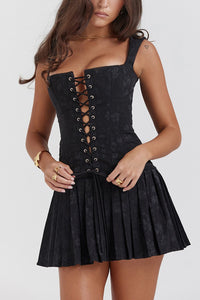 Eyelet Lace-Up Mini Dress