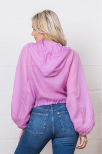 Sheer Lilac Hooded Drawstring Windbreaker Jacket