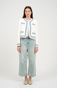 DENIM TRIMMED TWEED JACKET