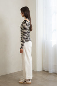 Double-Layer Striped Cold Shoulder Top