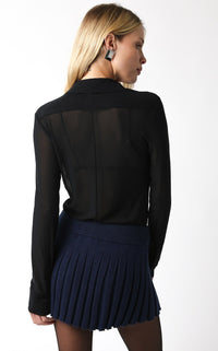Sheer Black Button-Down Collared Bodysuit