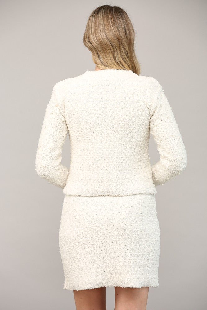 PEARL EMBELLISHED TWO FRONT POCKET SWEATER JACKET