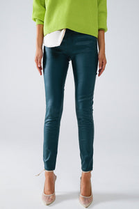 Dark Green Vegan Leather Super Skinny Pants