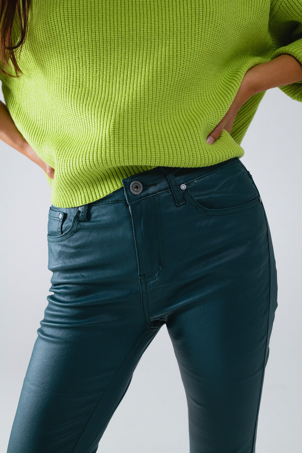 Dark Green Vegan Leather Super Skinny Pants