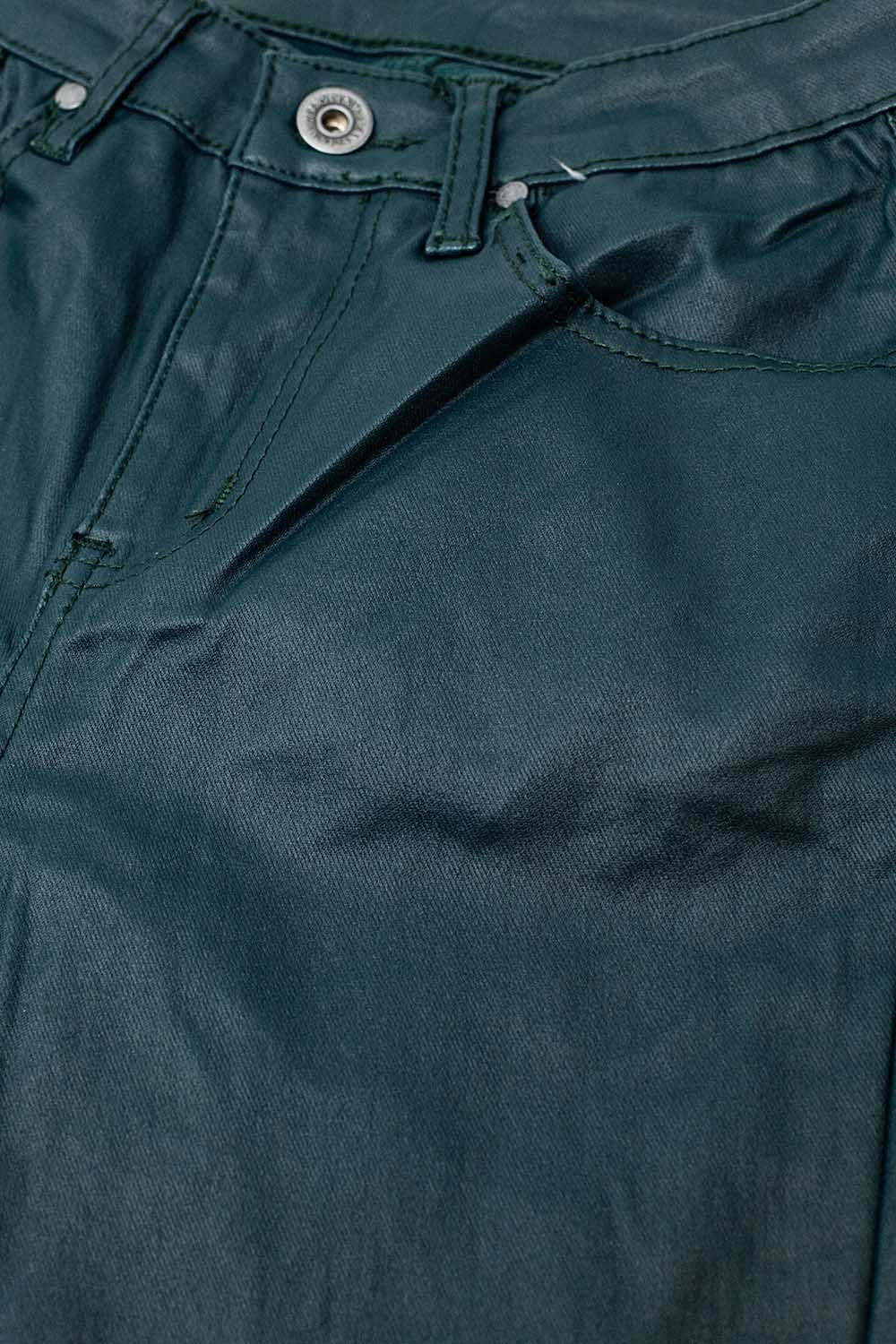 Dark Green Vegan Leather Super Skinny Pants