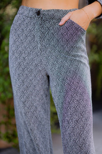 Lurex Straight Wide Leg Pants With Back Elastic Waist