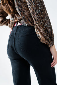 STRAIGHT MARINE STYLE JEANS WITH GOLDEN BUTTONS DETAILS BLACK
