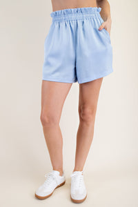 Satin High-Waisted Relaxed Shorts – Blue