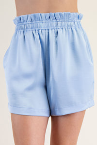 Satin High-Waisted Relaxed Shorts – Blue