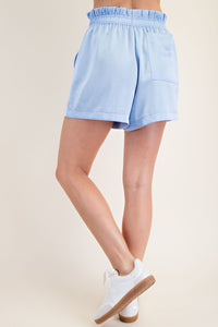 Satin High-Waisted Relaxed Shorts – Blue