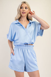 Satin High-Waisted Relaxed Shorts – Blue