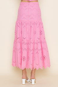 EMBROIDERED PATTERN BACK ZIP MAXI SKIRT