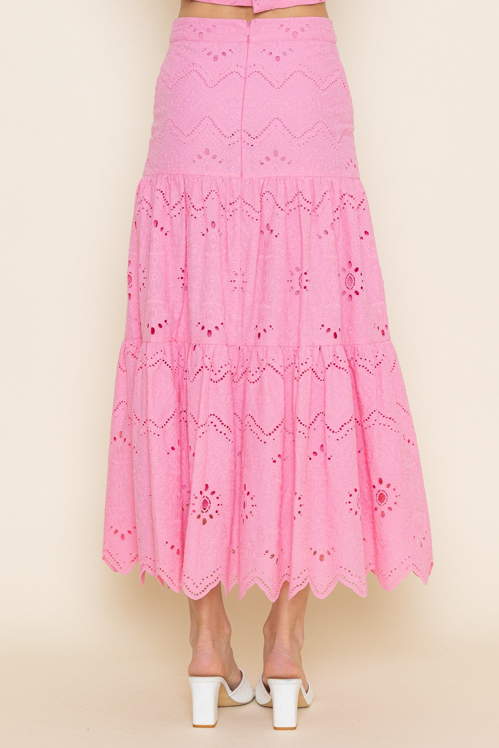 EMBROIDERED PATTERN BACK ZIP MAXI SKIRT