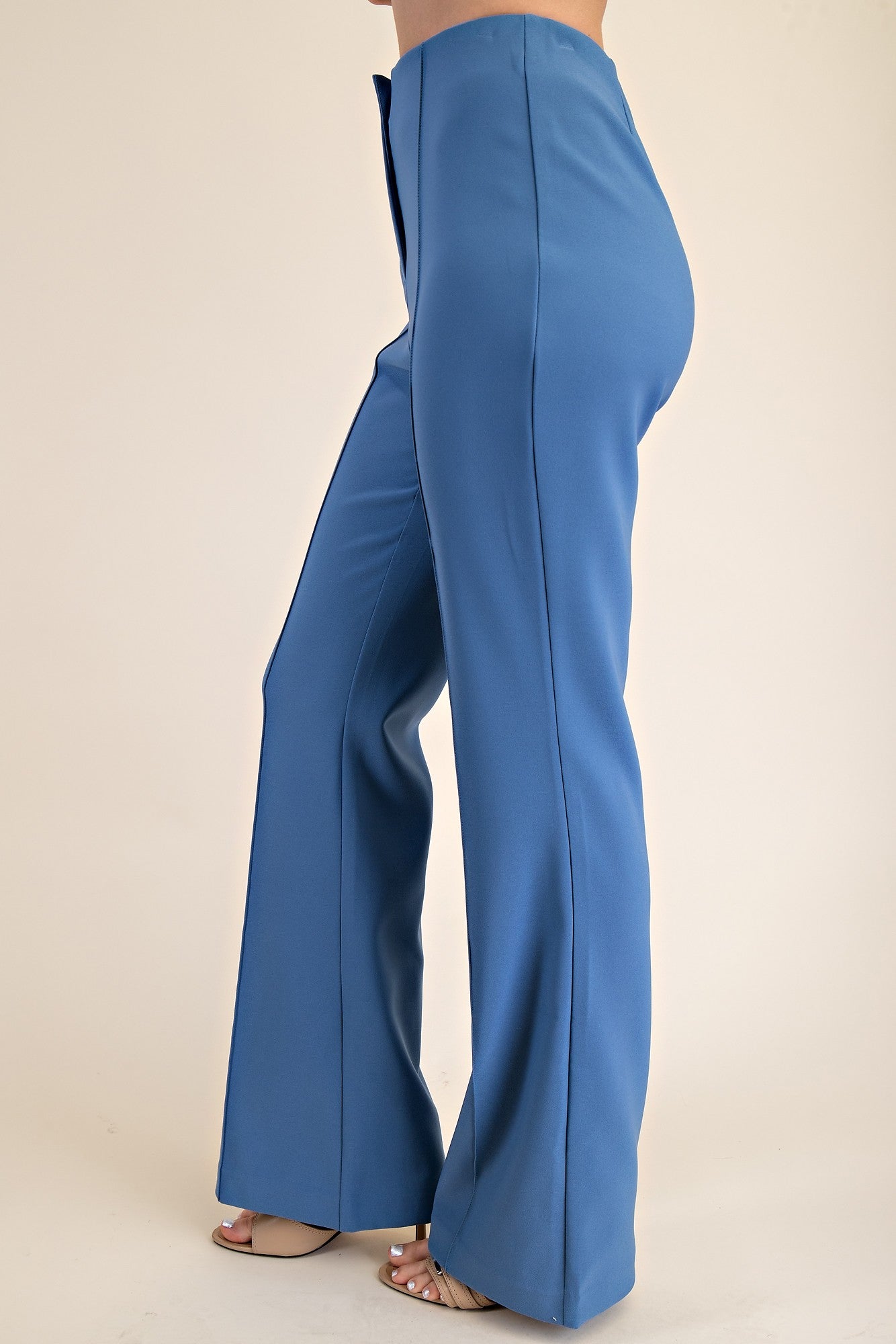 Blue High-Waisted Tailored Wide-Leg Pants