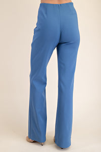 Blue High-Waisted Tailored Wide-Leg Pants