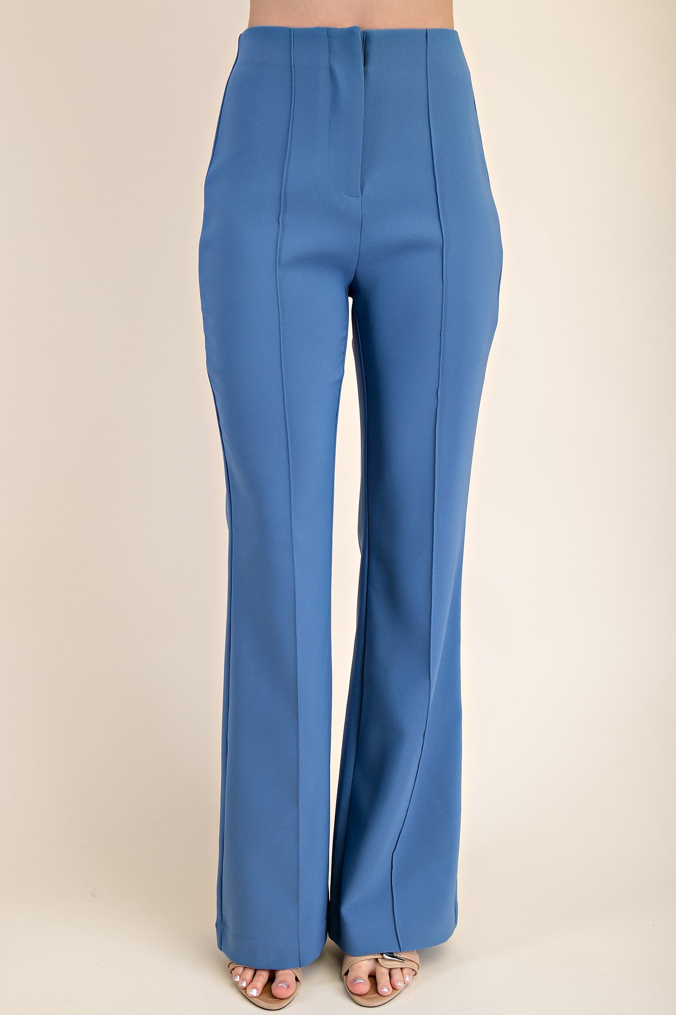 Blue High-Waisted Tailored Wide-Leg Pants