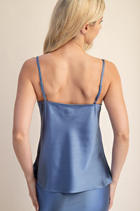 Blue Satin Adjustable Cowl Neck Camisole