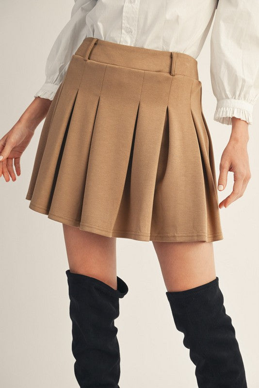 Pleated A-Line Mini Skirt in Camel – Amanda Jean NYC