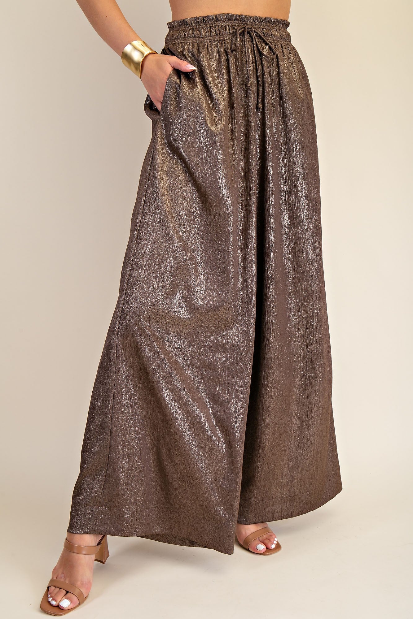 Metallic Bronze Wide Leg Lounge Pants